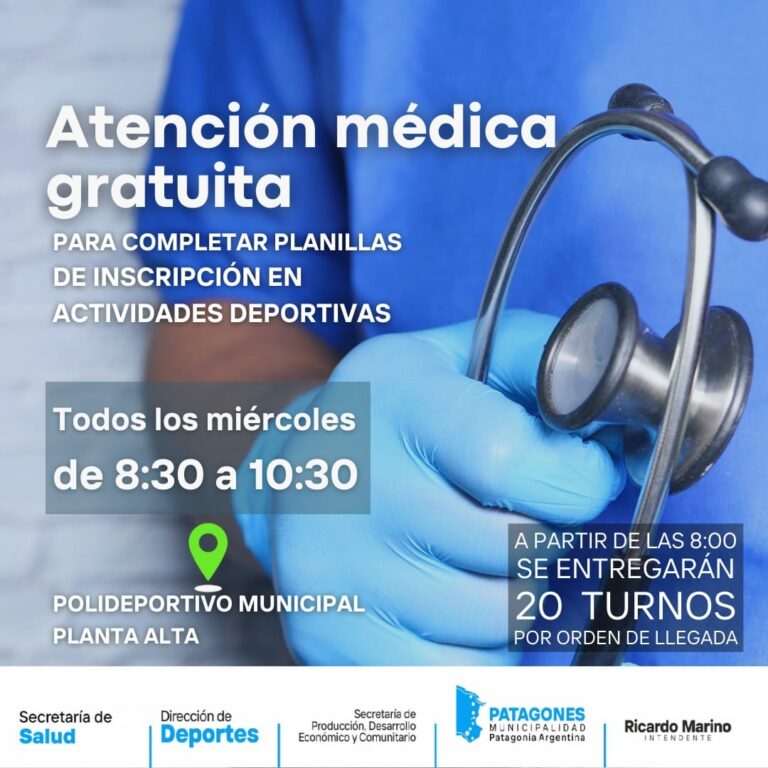 CON TURNOS, HABRÁ ATENCIÓN MÉDICA GRATUITA EN LA DIRECCIÓN DE DEPORTES