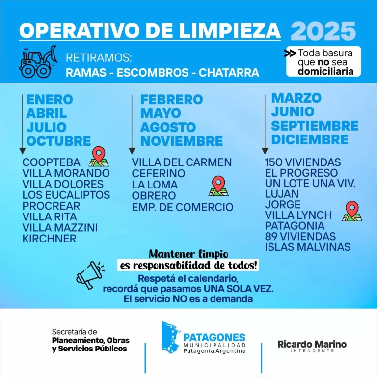 🚚Comenzó el Operativo de Limpieza en los sectores previstos para el mes de agosto: