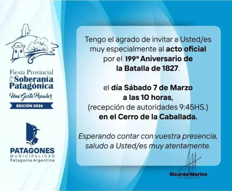 La Municipalidad de Patagones invita al Acto Oficial del 7 de Marzo en el Cerro de la Caballada