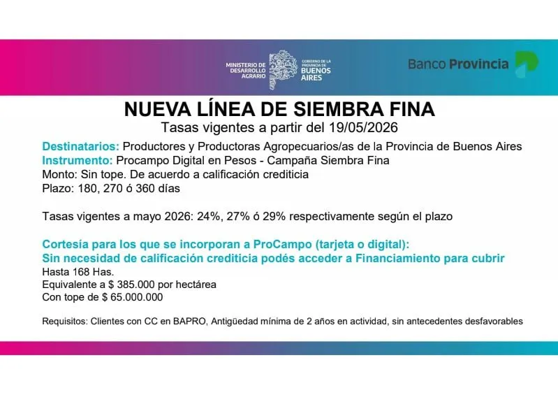 Nueva línea de financiamiento para siembra fina
