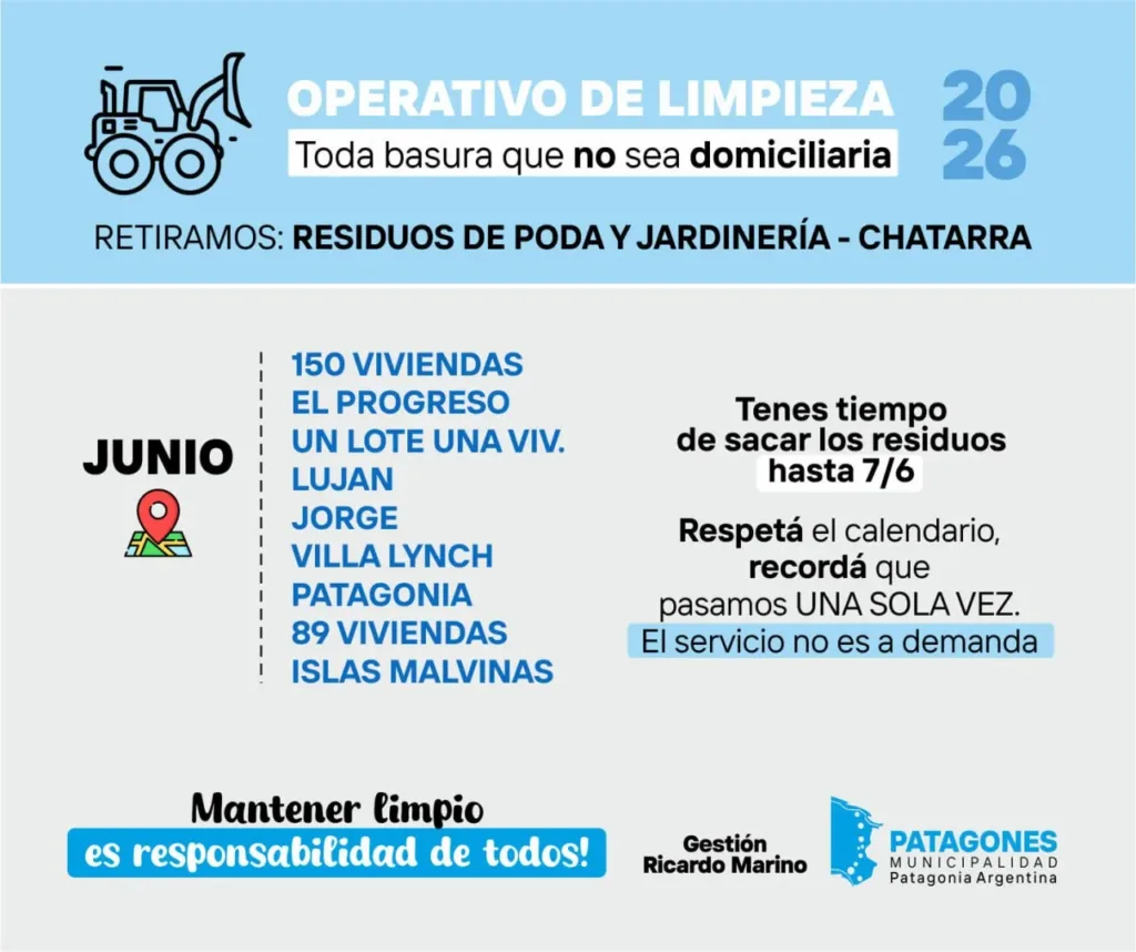 Operativo de limpieza en junio: retiro de poda y chatarra