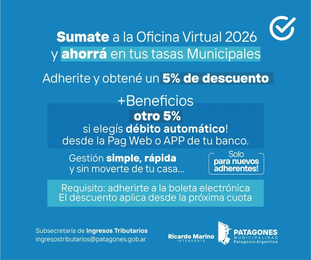 Patagones ofrece descuentos en tasas municipales por adherirse a la Oficina Virtual