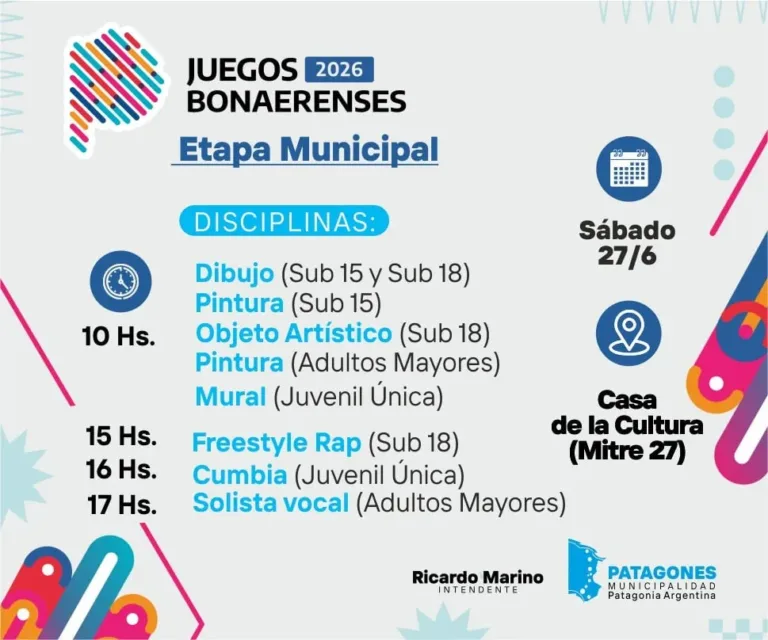 Juegos Bonaerenses 2026: Etapa Municipal este sábado en la Casa de la Cultura