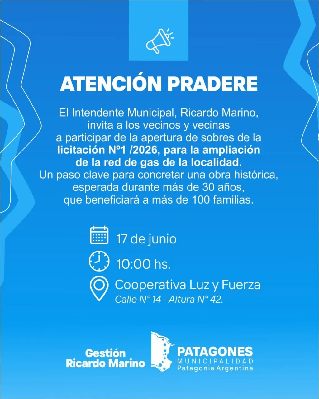 Licitación Pública Nº 1/2026: Ejecución de mano de obra para extensión de red de gas en Juan A. Pradere