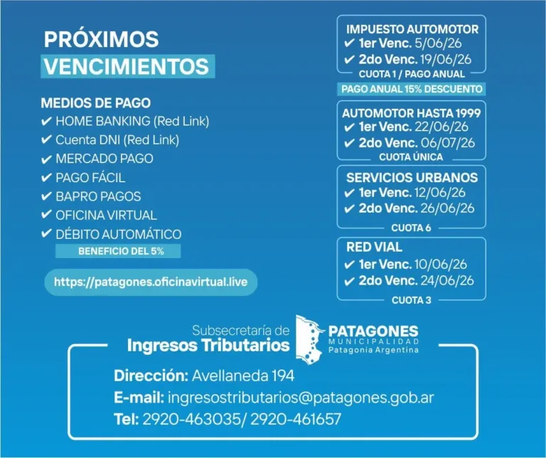 Vencimientos de junio: Red Vial, Servicios Urbanos e Impuesto Automotor