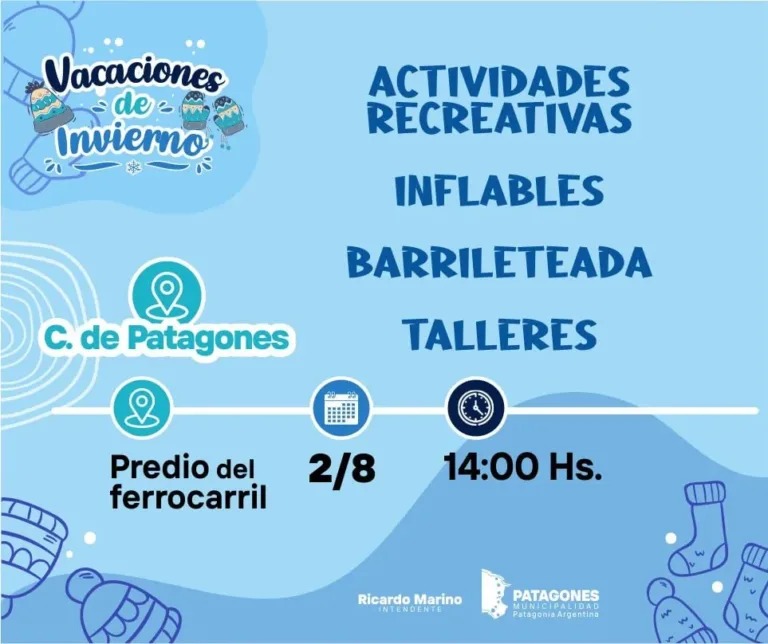 Este domingo continúan las Vacaciones de Invierno en Carmen de Patagones