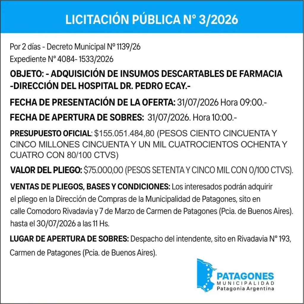Licitación Pública N.º 3/2026: Adquisición de insumos descartables de farmacia