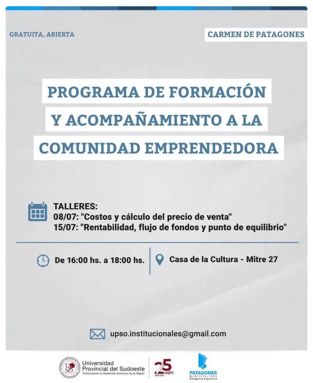 Programa de Formación para Emprendedores: próximo encuentro el miércoles 15 de julio
