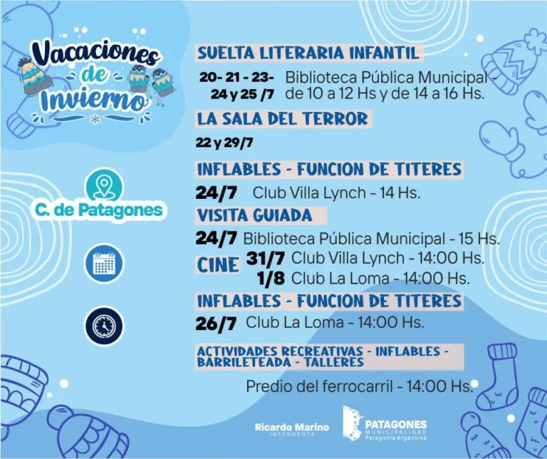 Vacaciones de invierno en Patagones: propuestas recreativas, culturales, deportivas y turísticas