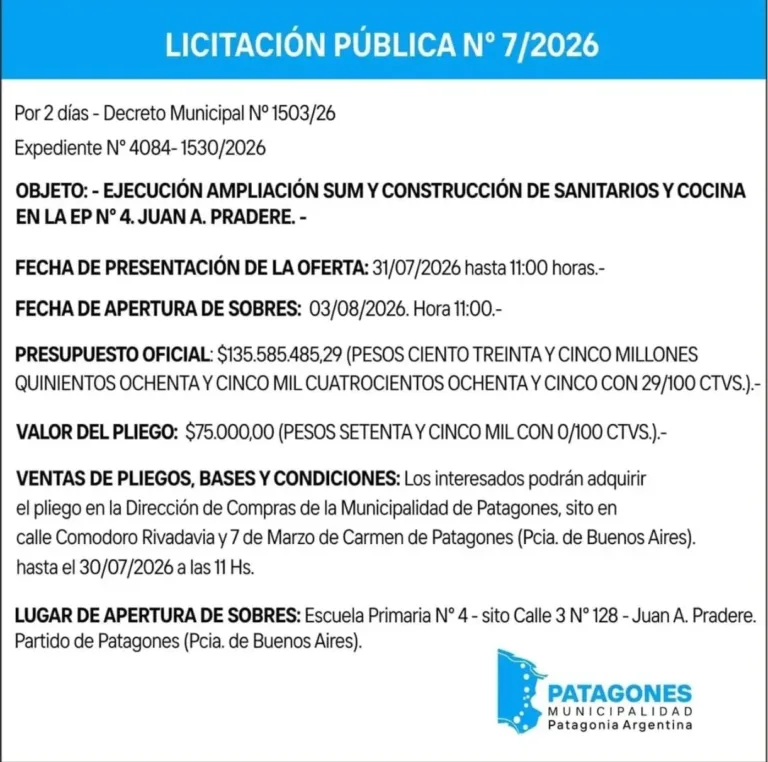 Apertura de sobres de la Licitación Pública N.º 7/2026