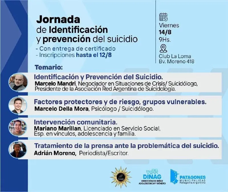 Jornada de Identificación y Prevención del Suicidio: inscripciones hasta el 12 de agosto