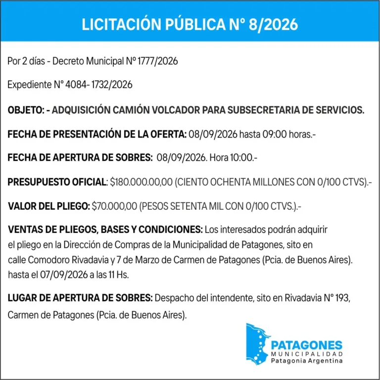 Licitación Pública: Adquisición de Camión Volcador para Subsecretaría de Servicios