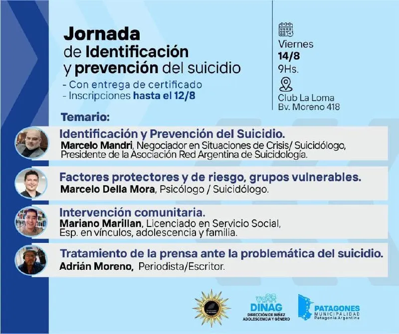 Últimos días para inscribirse en la Jornada de Identificación y Prevención del Suicidio