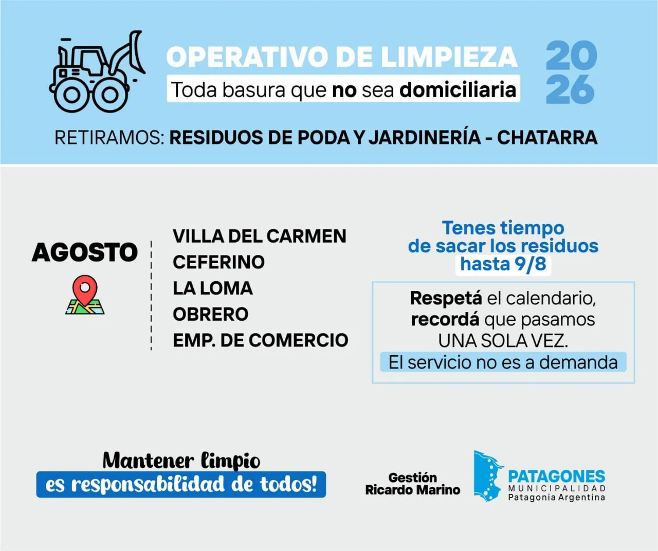 Nuevo operativo de limpieza en varios barrios durante agosto