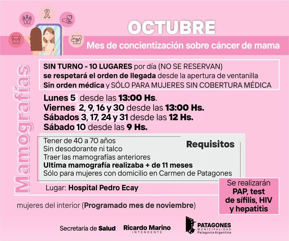 El Hospital Pedro Ecay realizará mamografías gratuitas durante octubre