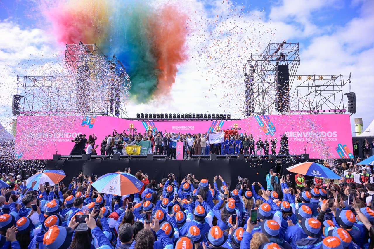 Ceremonia inaugural de la Final Provincial de los Juegos Bonaerenses 2026 en Mar del Plata con confetti y pirotecnia