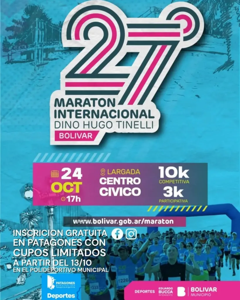 Patagones invita a corredores del distrito a participar de la 27.ª Maratón Internacional de Bolívar